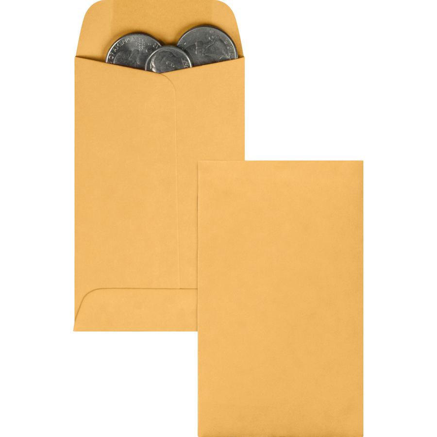 Quality Park No. 3 Coin and Small Parts Envelope with Gummed Flap - Coin - #3 - 2 1/2" Width x 4 1/4" Length - 28 lb - Gummed - Kraft - 500 / Box - Kraft. Picture 7
