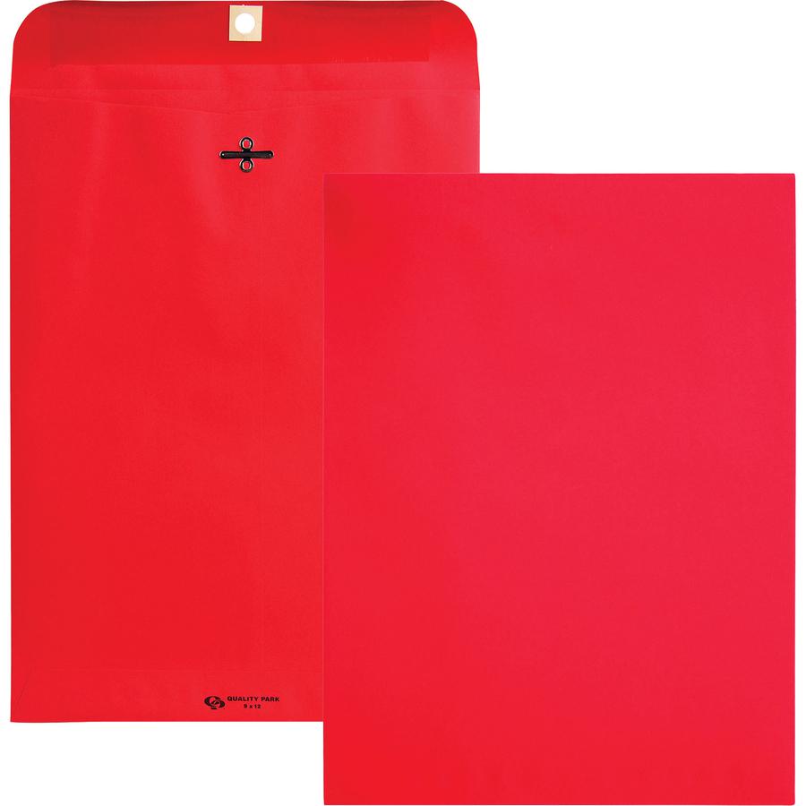 Quality Park 9 x 12 Clasp Envelopes with Deeply Gummed Flaps - Clasp - #90 - 9" Width x 12" Length - 28 lb - Clasp - Red - Paper - 10 / Pack. Picture 3