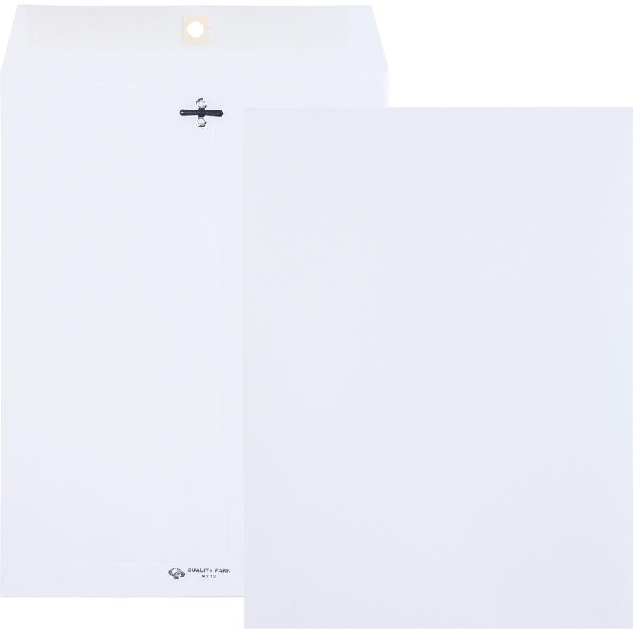 Quality Park 9 x 12 Clasp Envelopes with Deeply Gummed Flaps - Clasp - #90 - 9" Width x 12" Length - 28 lb - Gummed Flap - 100 / Box - White. Picture 3