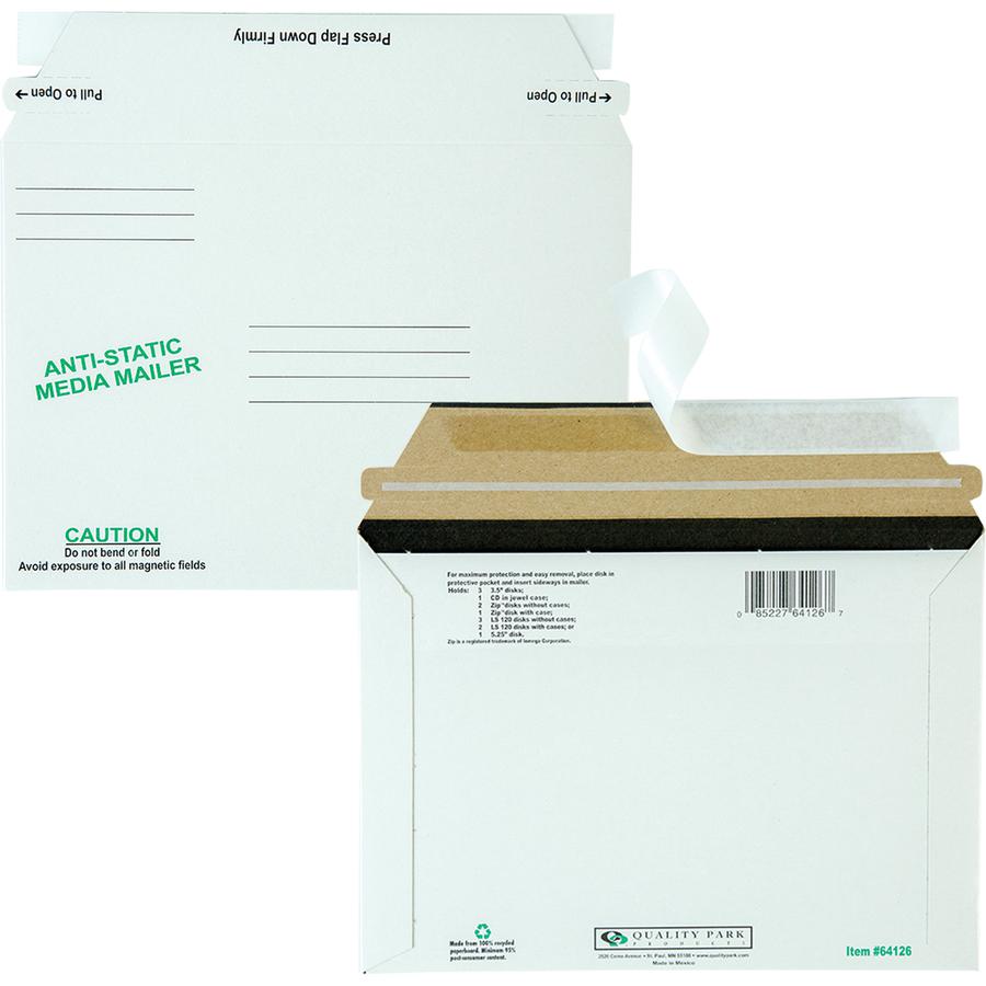 Quality Park Economy Disk/CD Mailers - CD/DVD - 6" Width x 8 5/8" Length - Self-sealing - White - Fiberboard - 25 / Box. Picture 3