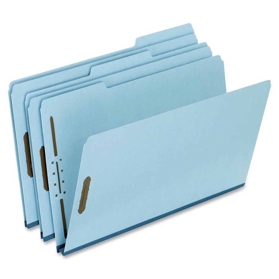 Pendaflex 1/3 Tab Cut Legal Recycled Top Tab File Folder - 8 1/2" x 14" - 2 Fastener - Top Tab Location - Assorted Tab Position - 25 pt. - Pressboard - Blue - 60% Recycled - 25 / Box. Picture 2