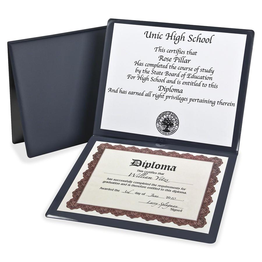 Oxford Certificate Holder - 12" x 10" - 2 Pocket - Navy - Tab, Padded, Moisture Resistant, Wall Mountable, Window, Durable - 1 Each. Picture 2
