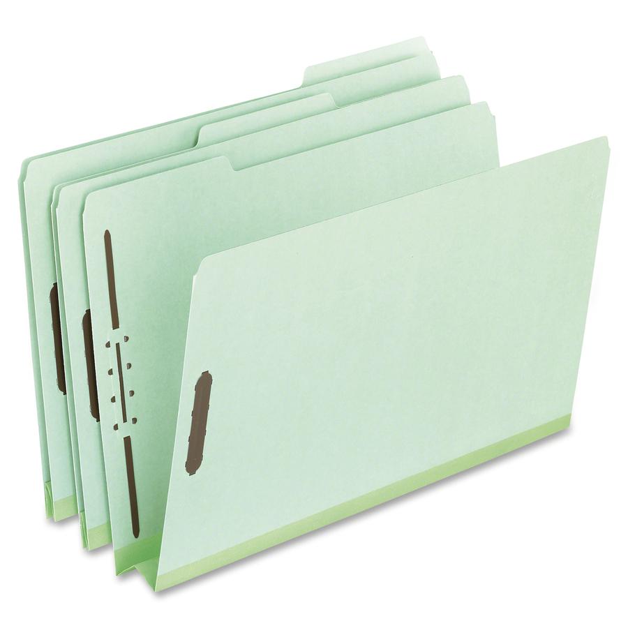 Pendaflex 1/3 Tab Cut Legal Recycled Top Tab File Folder - 8 1/2" x 14" - 2" Expansion - 2 Fastener - Top Tab Location - Assorted Tab Position - 25 pt. - Pressboard - Green - 60% Recycled - 25 / Box. Picture 2
