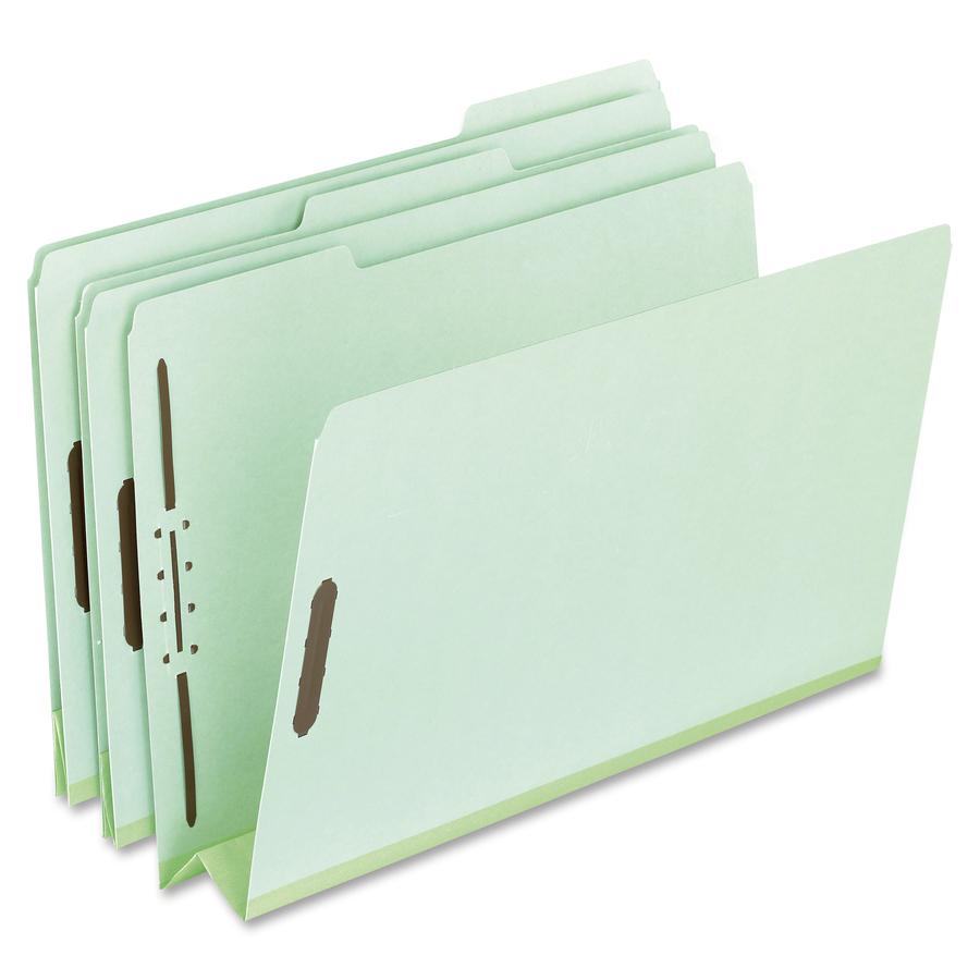Pendaflex 1/3 Tab Cut Letter Recycled Top Tab File Folder - 8 1/2" x 11" - 3" Expansion - 2 Fastener - Top Tab Location - Assorted Tab Position - 25 pt. - Pressboard - Green - 60% Recycled - 25 / Box. Picture 2
