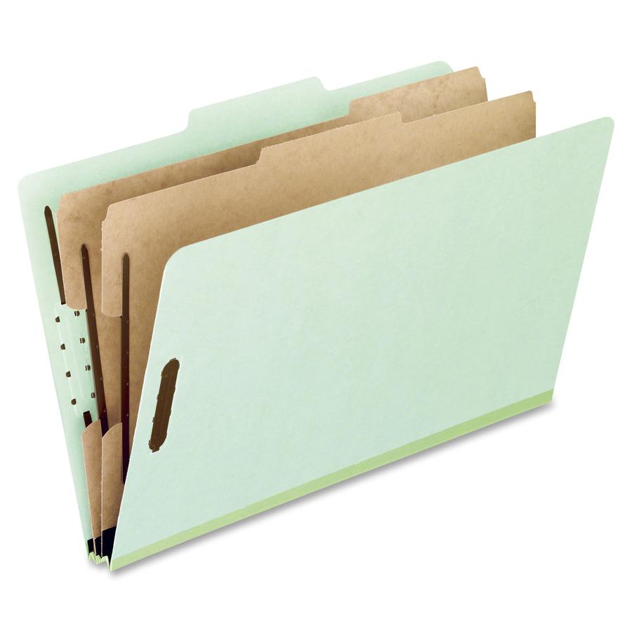 Pendaflex 2/5 Tab Cut Letter Recycled End Tab File Folder - 8 1/2" x 11" - 2" Expansion - 6 Fastener - Top Tab Location - Right of Center Tab Position - 2 Divider - 25 pt. - Pressboard - Light Green -. Picture 2