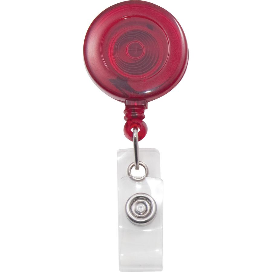 Advantus Translucent Retractable ID Card Reel with Snaps - Nylon, Metal - 12 / Pack - Translucent Red. Picture 3