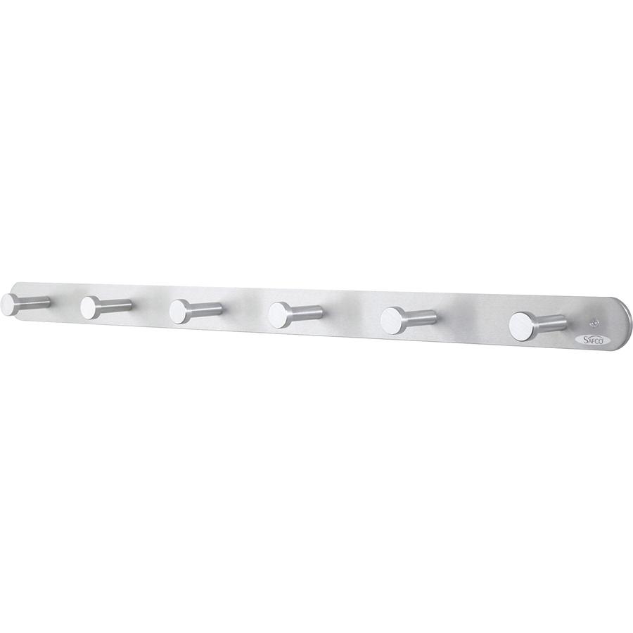 Safco Nail Head Coat Hook - 6 Hooks - 60 lb (27.22 kg) Capacity - 1" Size - for Garment - Aluminum, Steel - Silver - 1 Each. Picture 2
