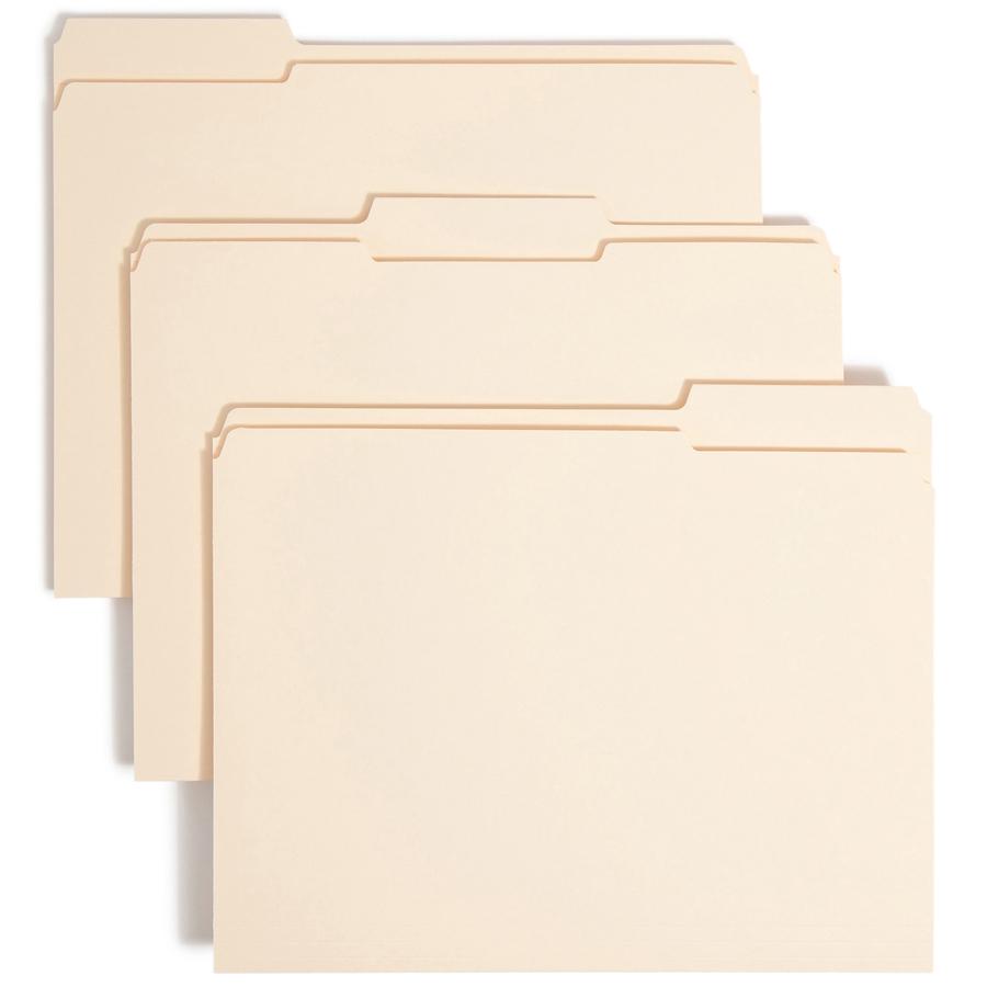 Smead 1/3 Tab Cut Letter Recycled Top Tab File Folder - 8 1/2" x 11" - Top Tab Location - Assorted Position Tab Position - Manila - Manila - 10% Recycled - 100 / Box. Picture 9