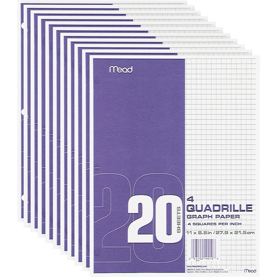 Mead Paper Filler Quad Ruled - Printed - Letter 8.5" x 11" - 240 Sheets / Box. Picture 3