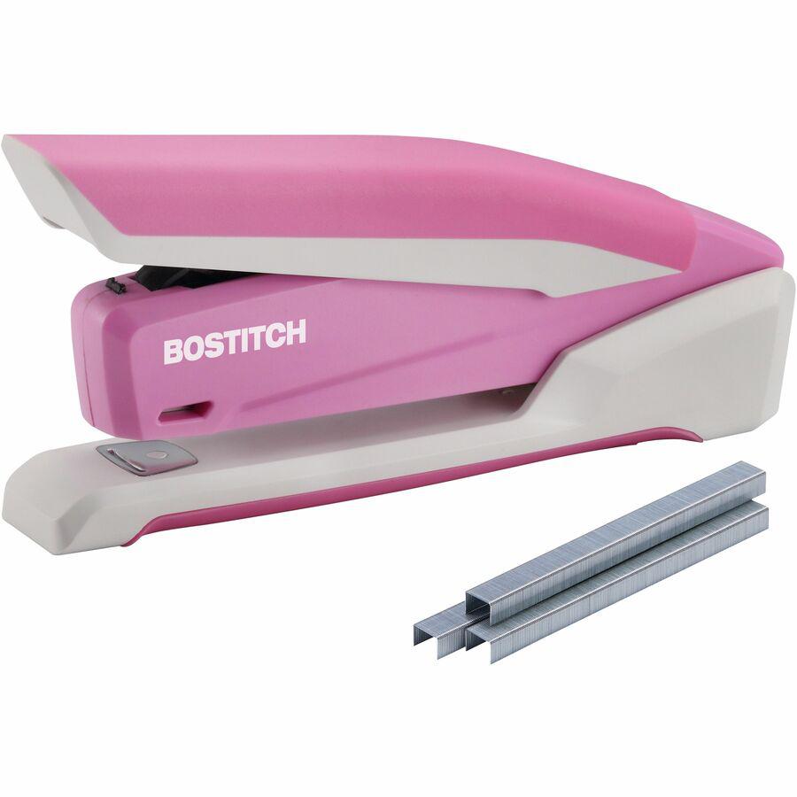 Bostitch InCourage Spring-Powered Antimicrobial Desktop Stapler - 20 of 20lb Paper Sheets Capacity - 210 Staple Capacity - Full Strip - 1 Each - Pink, White. Picture 13