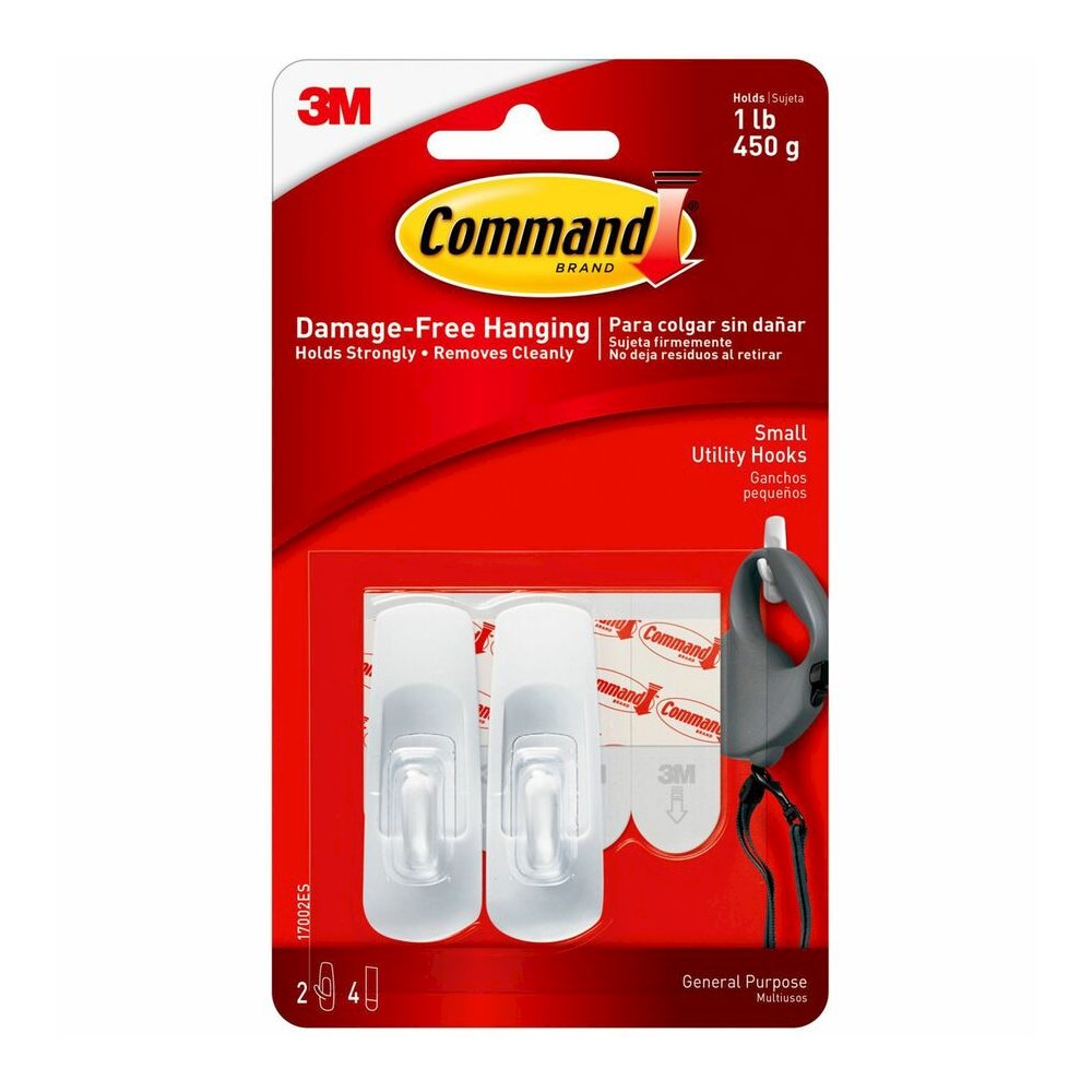 Command Utility Hooks - 2 Small Hook - 1 lb (453.6 g) Capacity - Plastic - White - 6 / Bag. Picture 3