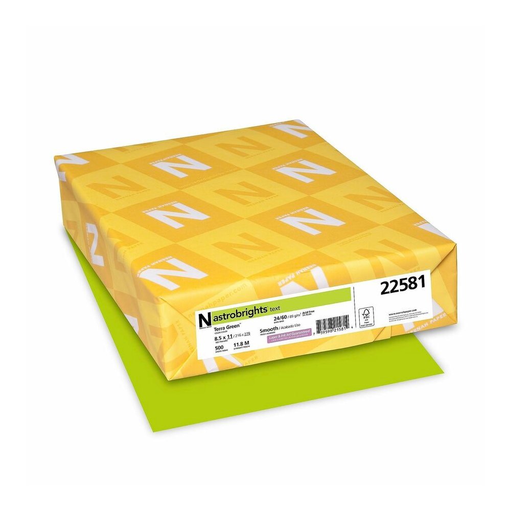 Astrobrights Color Paper - Green - Letter - 8 1/2" x 11" - 24 lb Basis Weight - Smooth - Acid-free, Lignin-free, Chlorine-free, Heavyweight - Terra Green - 500 / Ream. Picture 4