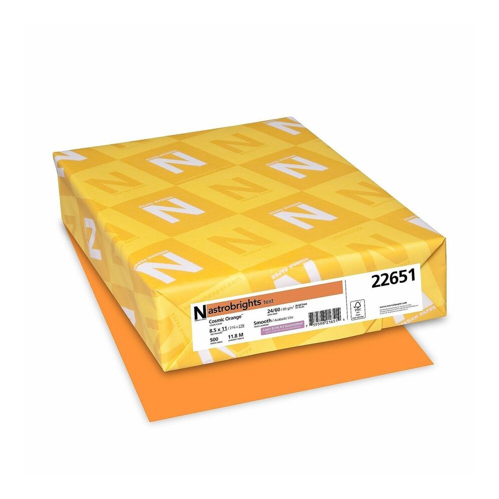 Astrobrights Color Paper - Cosmic Orange - Letter - 8 1/2" x 11" - 24 lb Basis Weight - Smooth - Acid-free, Lignin-free, Heavyweight - Cosmic Orange - 500 / Ream. Picture 4