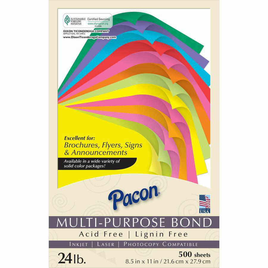 Pacon Kaleidoscope Hyper Multi-Purpose Paper - Letter - 8.50" x 11" - 24 lb Basis Weight - 500 Sheets/Pack - Multi-Purpose Paper - Hyper Lime. Picture 2