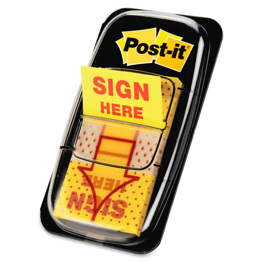 Post-it&reg; Message Flag Value Pack - 600 - 1" x 1 3/4" - Rectangle, Arrow - Unruled - "SIGN HERE" - Yellow - Removable - 12 / Box. Picture 2