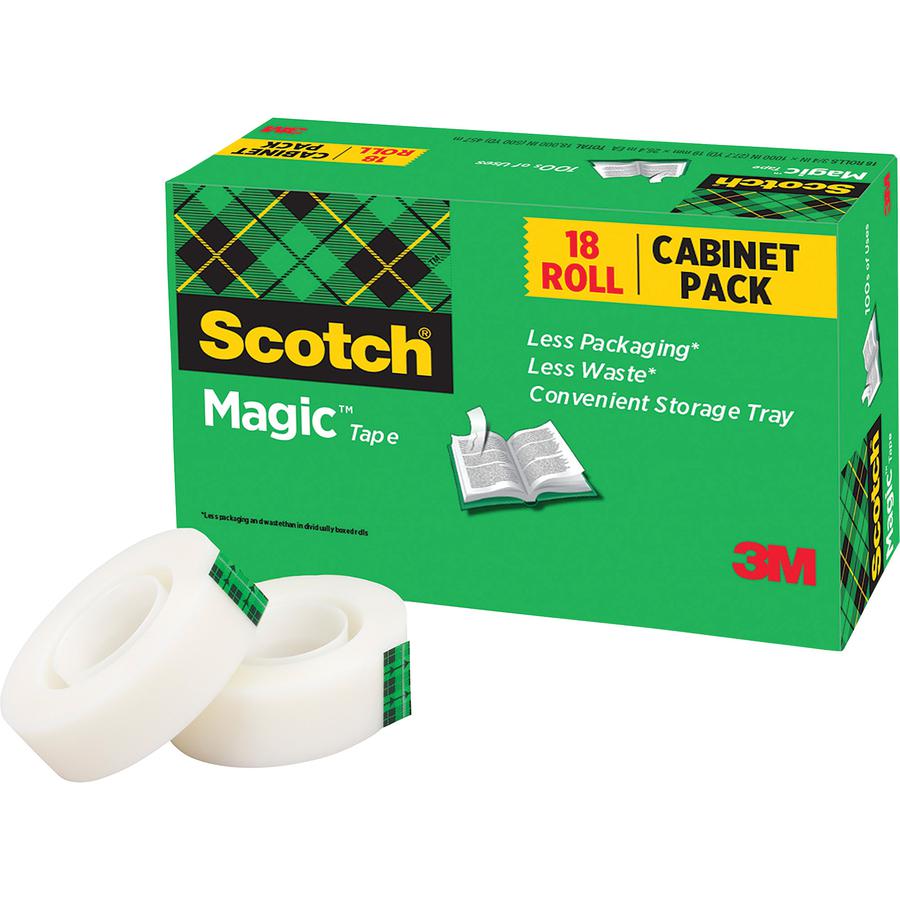 Scotch 3/4"W Magic Tape - 27.78 yd Length x 0.75" Width - 1" Core - Matte - Clear - Rubber - For Packing - 18 / Pack. Picture 2