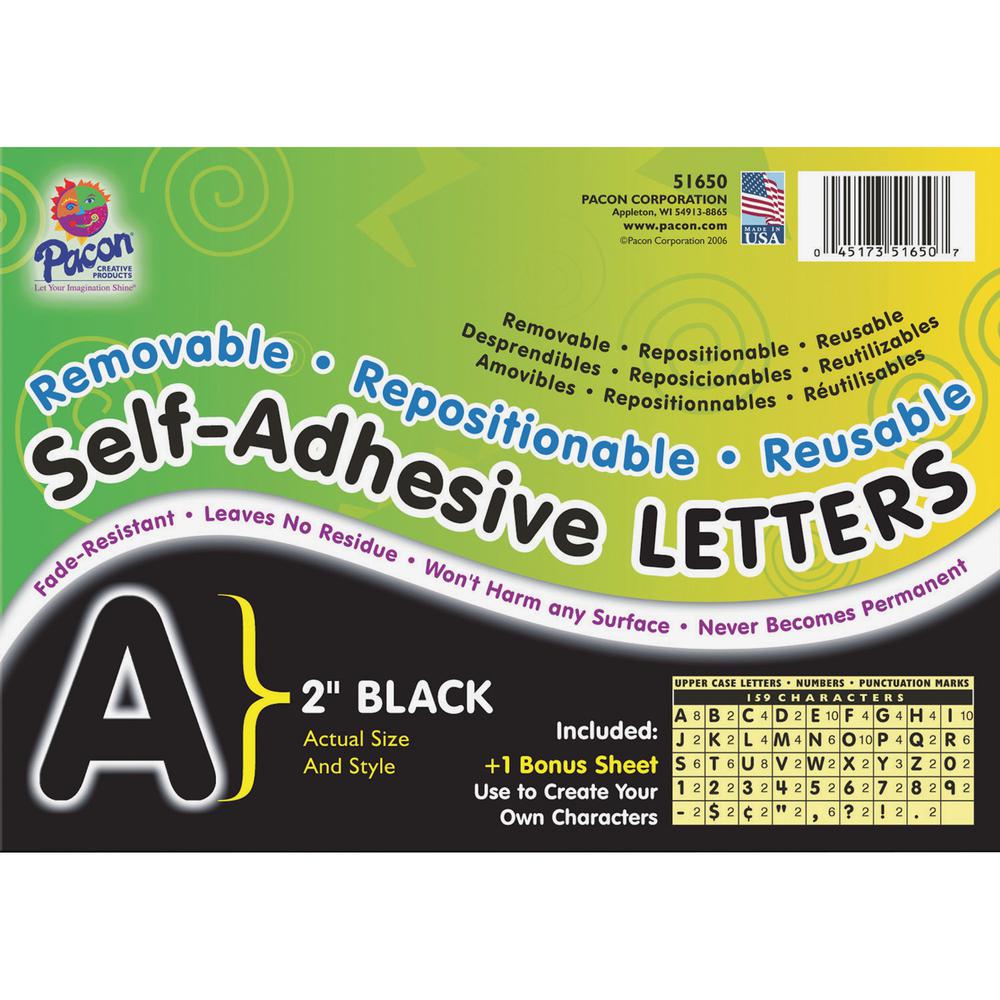 UCreate Reusable Self-Adhesive Letters - (Uppercase Letters, Number, Punctuation Marks) Shape - Self-adhesive - Acid-free, Fadeless - 2" Length - Puffy Font - Black - 159 / Pack. Picture 2