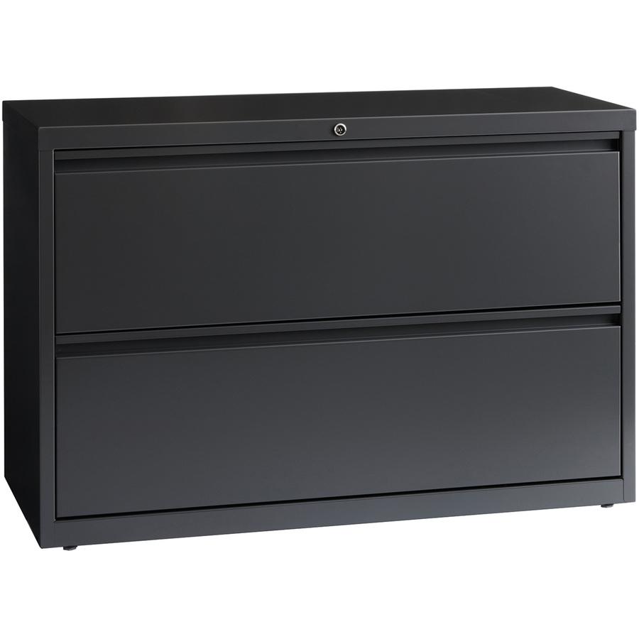 Lorell Fortress Series Lateral File - 42" Width x 18.6" Depth x 28.1" Height - 2 x Drawer(s) - Legal, Letter, A4 - Lateral - Rust Proof, Leveling Glide, Interlocking, Ball-bearing Suspension - Charcoa. Picture 4