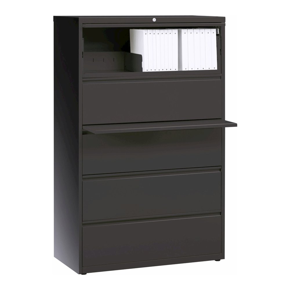 Lorell Fortress Series Lateral File - 36" Width x 18.6" Depth x 67.7" Height - 5 x Drawer(s) - Legal, Letter, A4 - Lateral - Rust Proof, Leveling Glide, Interlocking - Charcoal - Baked Enamel - Steel . Picture 10