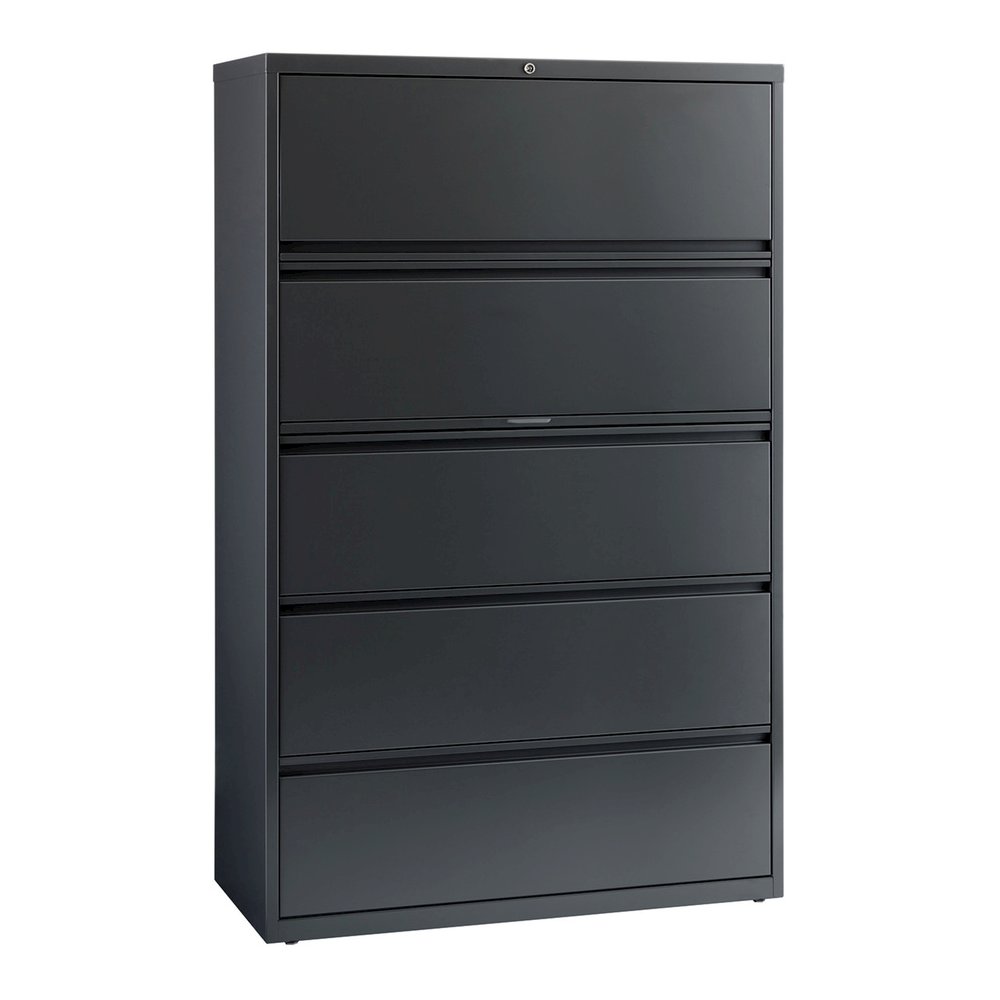 Lorell Fortress Series Lateral File w/Roll-out Posting Shelf - 42" x 18.6" x 67.7" - 5 x Drawer(s) - Legal, Letter, A4 - Lateral - Rust Proof, Leveling Glide, Interlocking - Charcoal - Steel - Recycle. Picture 10