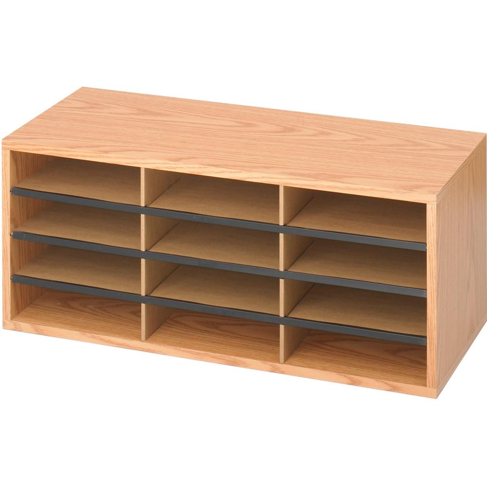 Safco Laminte Literature Organizer - 12 Compartment(s) - Compartment Size 2.50" x 9" x 11.75" - 12" Height x 29" Width x 12" Depth - Floor - Medium Oak - Particleboard, Fiberboard - 1 Each. Picture 2