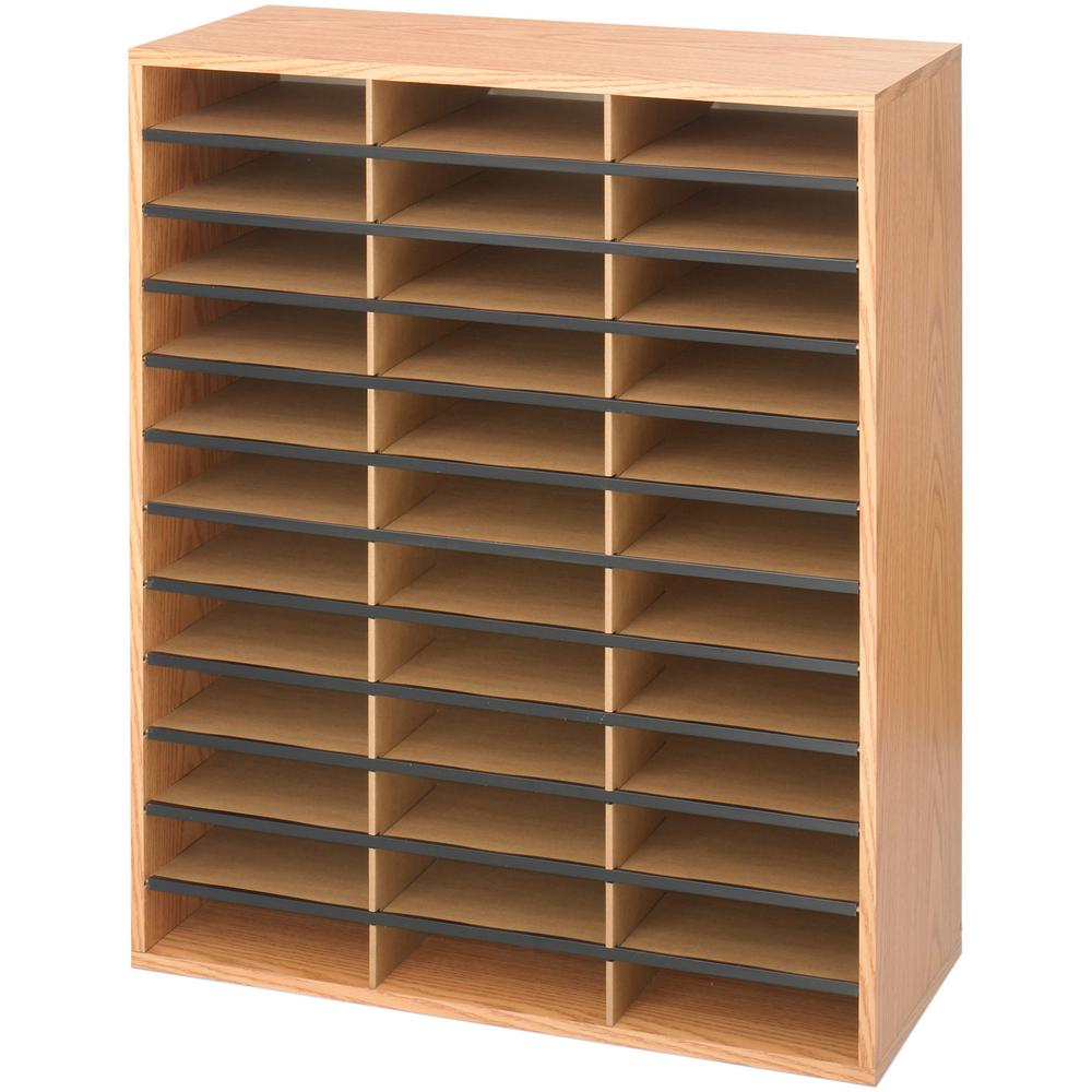Safco Laminte Literature Organizer - 36 Compartment(s) - Compartment Size 2.50" x 9" x 11.75" - 34.5" Height x 29" Width x 12" Depth - Floor - Medium Oak - Particleboard - 1 Each. Picture 3