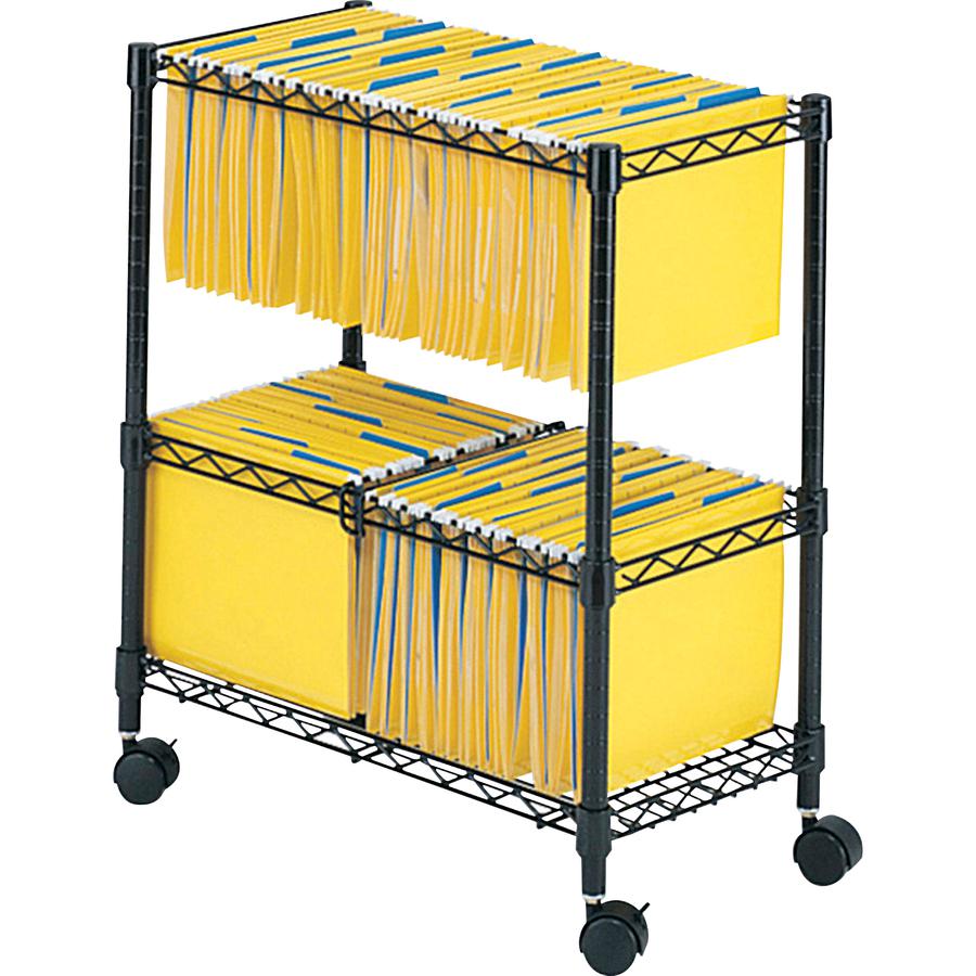 Safco 2-Tier Rolling File Cart - 300 lb Load Capacity - 4 Casters - Steel - 25.75" Width x 14" Depth x 29.75" Height - Black - 1 Each. Picture 2