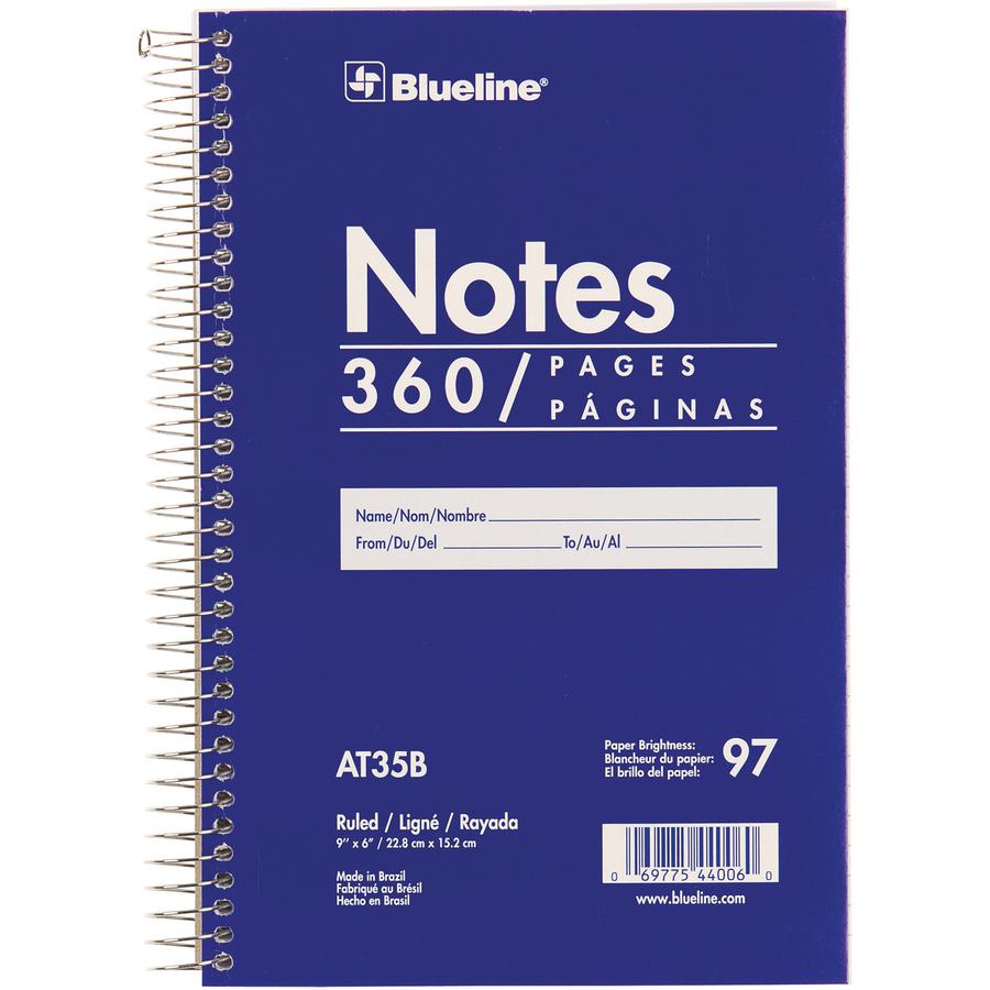 Blueline White Paper Wirebound Steno Pad - 360 Sheets - Spiral - Front Ruling Surface - 9" x 6" Sheet Size - White Paper - Blue Cardboard Cover - Flexible Cover - 1 Each. Picture 2