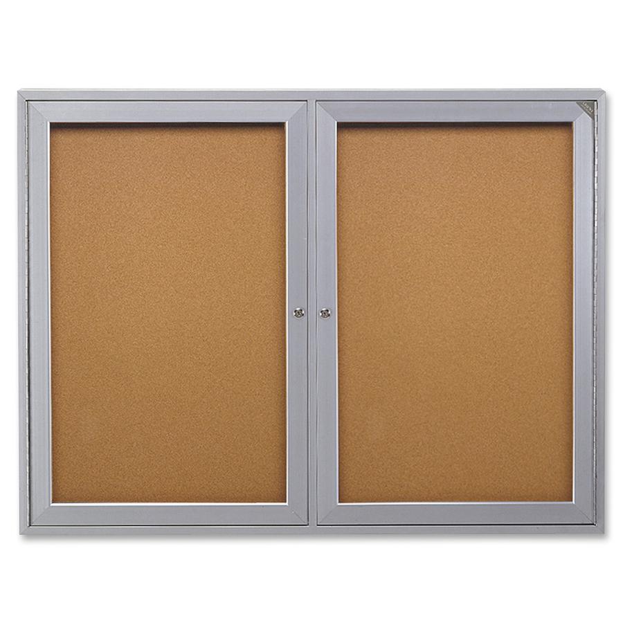 Ghent 2-Door Enclosed Indoor Bulletin Board - 48" Height x 36" Width - Cork Surface - Shatter Resistant - 1 Each. Picture 2