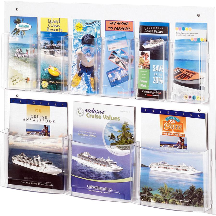 Safco Nine Compartment Magazine/Pamphlet Display - 9 Compartment(s) - Compartment Size : 7" x 2" x 9.12" - 23.50" Height x 28" Width x 3" Depth - Break Resistant - Clear - Polycarbonate, Polyethylene . Picture 5
