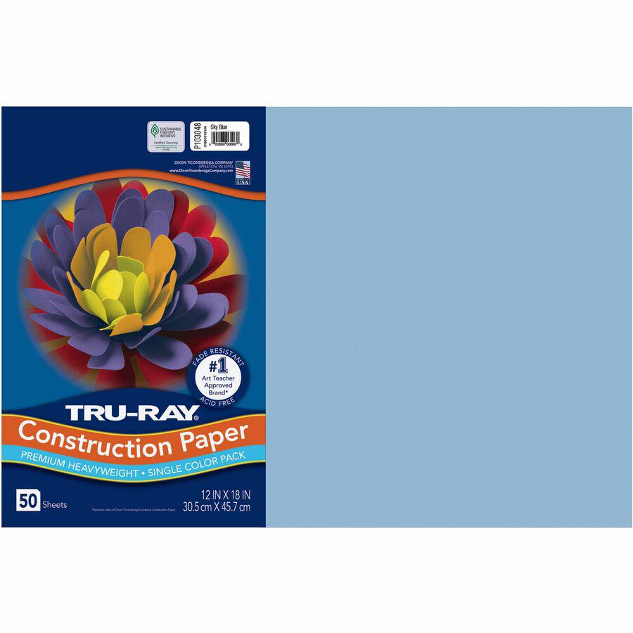 Tru-Ray Heavyweight Construction Paper - Art, Craft - 18"Width x 12"Length - 50 / Pack - Sky Blue - Sulphite. Picture 4