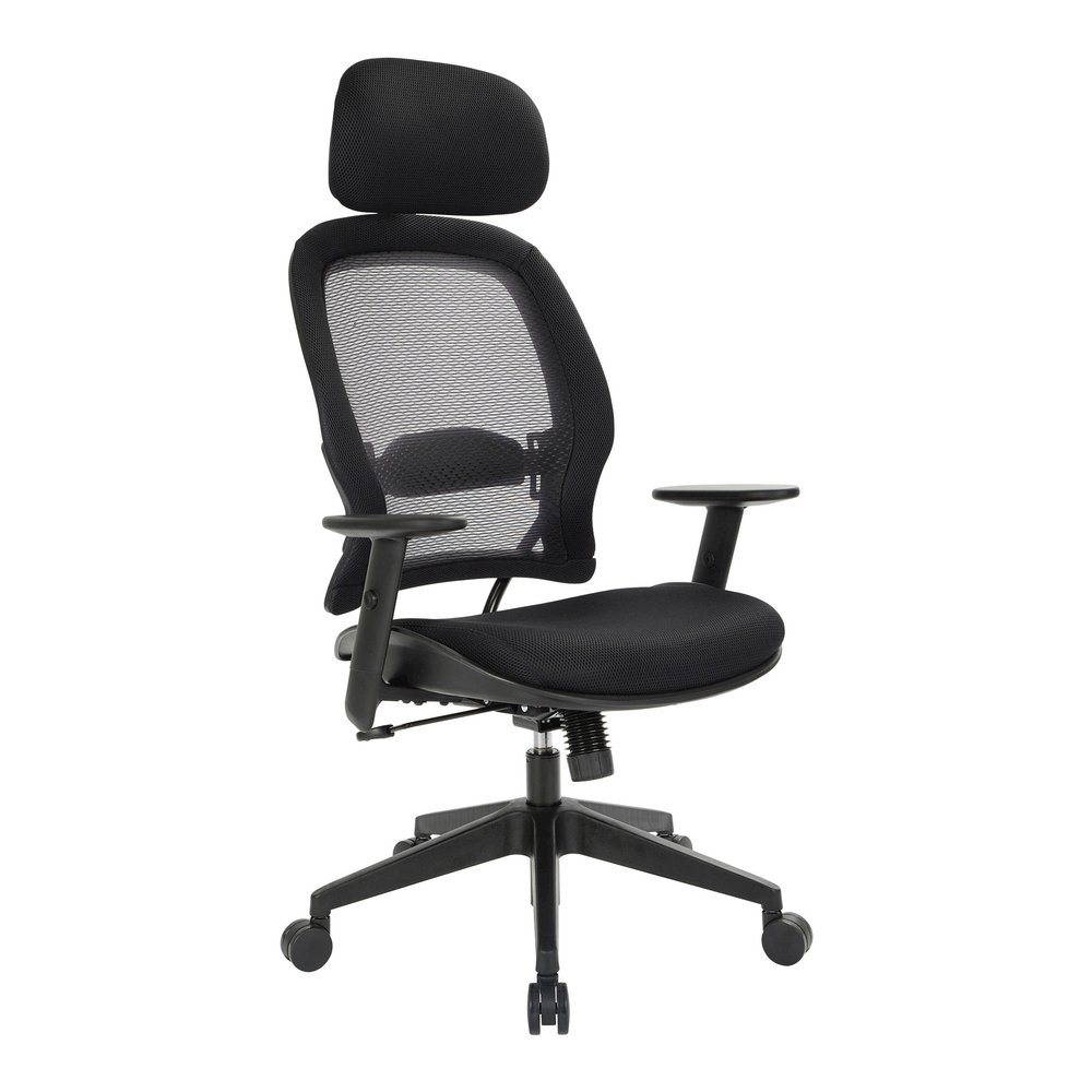 Office Star Professional Air Grid Chair with Adjustable Headrest - Mesh Seat Material - 5-star Base - Black - 1 Each. Picture 7