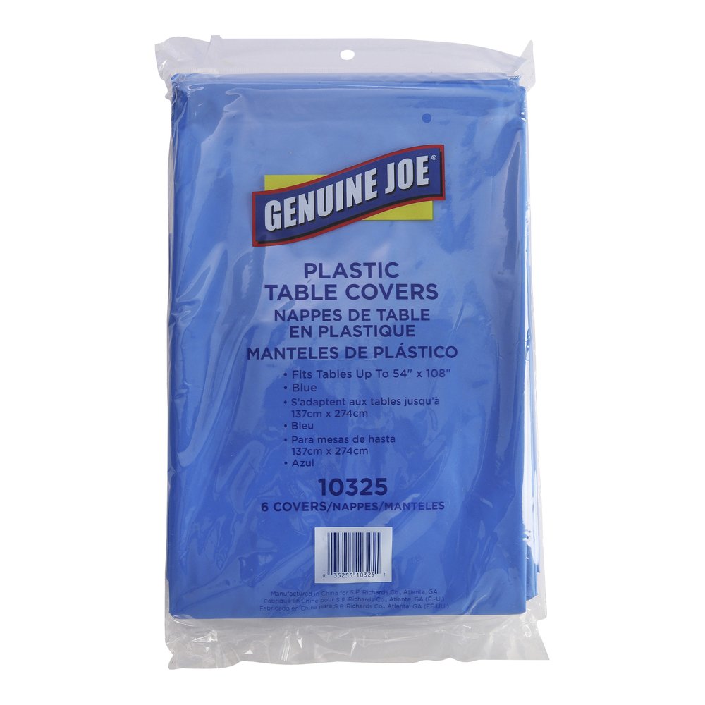 Genuine Joe Plastic Rectangular Table Covers - 108" Length x 54" Width - Plastic - Blue - 6 / Pack. Picture 8