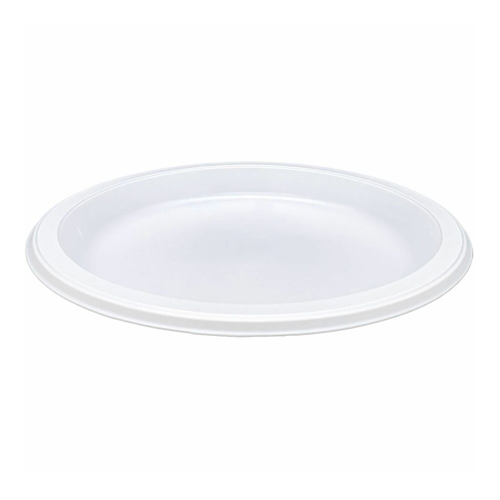 Genuine Joe 9" Reusable Plastic Plates - Serving - Disposable - 9" Diameter - White - Plastic Body - 125 / Pack. Picture 2