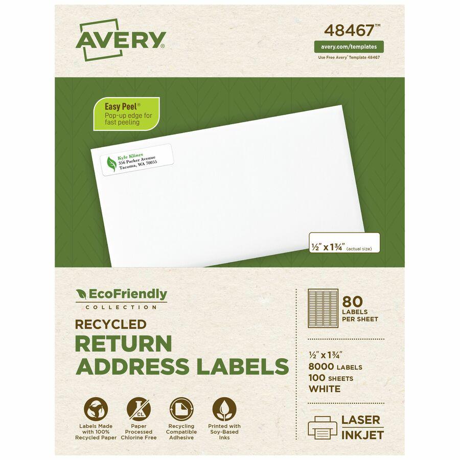Avery(R) EcoFriendly Recycled Return Address Labels, 1/2" x 1-3/4" , White, Permanent Label Adhesive, 8,000 Printable Labels (48467) - 1/2" Width x 1 3/4" Length - Permanent Adhesive - Rectangle - Las. Picture 2