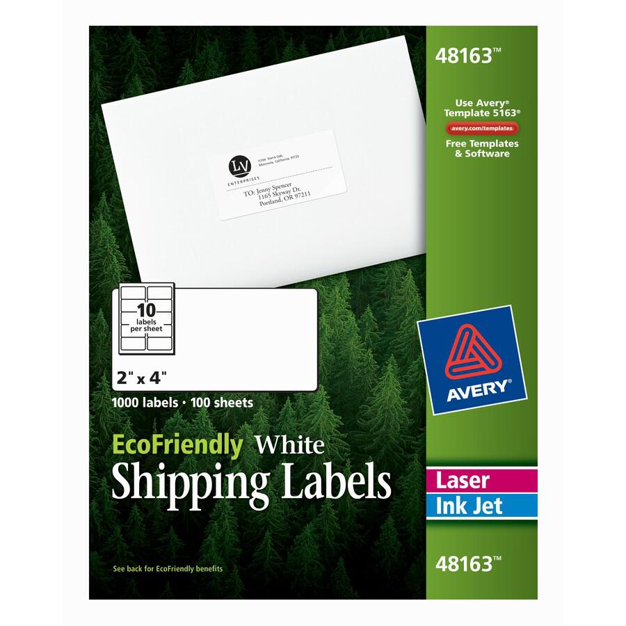 Avery&reg; EcoFriendly Shipping Label - 2" Width x 4" Length - Permanent Adhesive - Rectangle - Laser, Inkjet - White - Paper - 10 / Sheet - 100 Total Sheets - 1000 Total Label(s) - 1000 / Box - Recyc. Picture 5