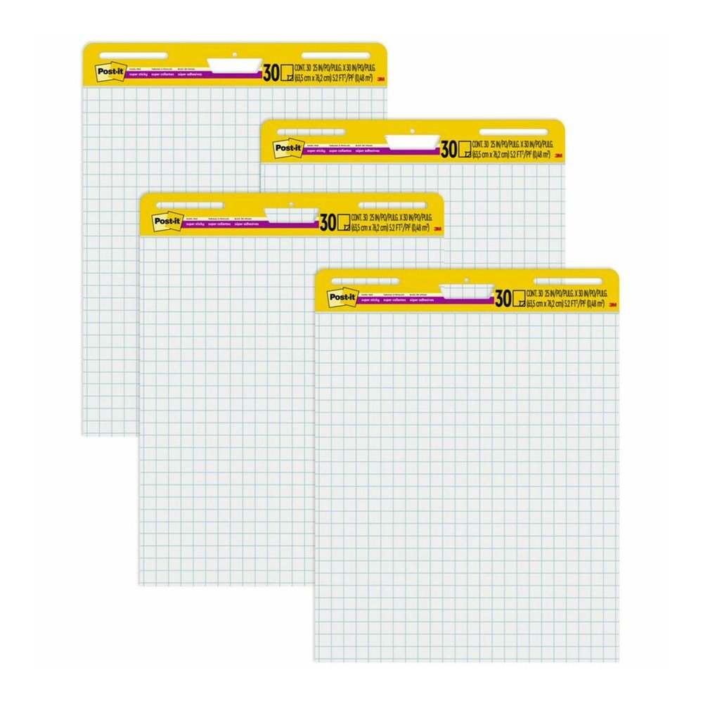Post-it&reg; Self-Stick Easel Pad Value Pack with Faint Grid - 30 Sheets - Stapled - Feint Front Ruling - Blue Margin - 18.50 lb Basis Weight - 25" x 30" Sheet Size - White Paper - Cardboard Cover - S. Picture 3