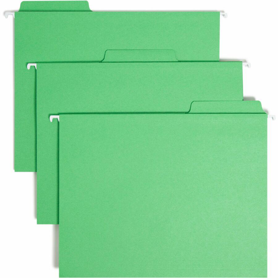 Smead FasTab 1/3 Tab Cut Letter Recycled Hanging Folder - 8 1/2" x 11" - Top Tab Location - Assorted Position Tab Position - Green - 10% Recycled - 20 / Box. Picture 9