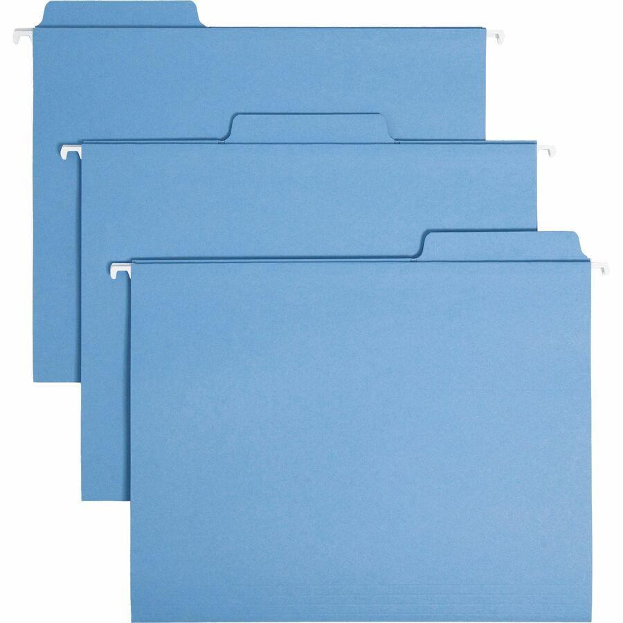 Smead FasTab 1/3 Tab Cut Letter Recycled Hanging Folder - 8 1/2" x 11" - Top Tab Location - Assorted Position Tab Position - Blue - 10% Recycled - 20 / Box. Picture 9