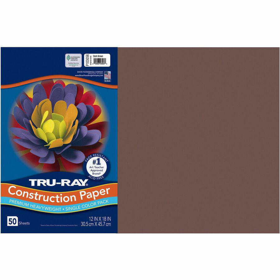 Tru-Ray Heavyweight Construction Paper - 18"Width x 12"Length - 76 lb Basis Weight - 50 / Pack - Dark Brown - Sulphite. Picture 4