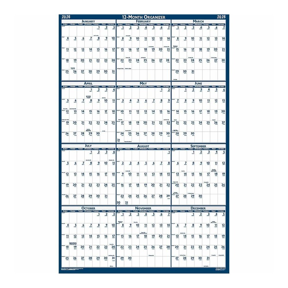 House of Doolittle Write-on Laminated Wall Planner - Professional - Julian Dates - Yearly - 12 Month - January 2027 to December 2027 - 32" x 48" Sheet Size - 1.38" x 2" , 1.63" x 1.63" Block - Blue, G. Picture 2