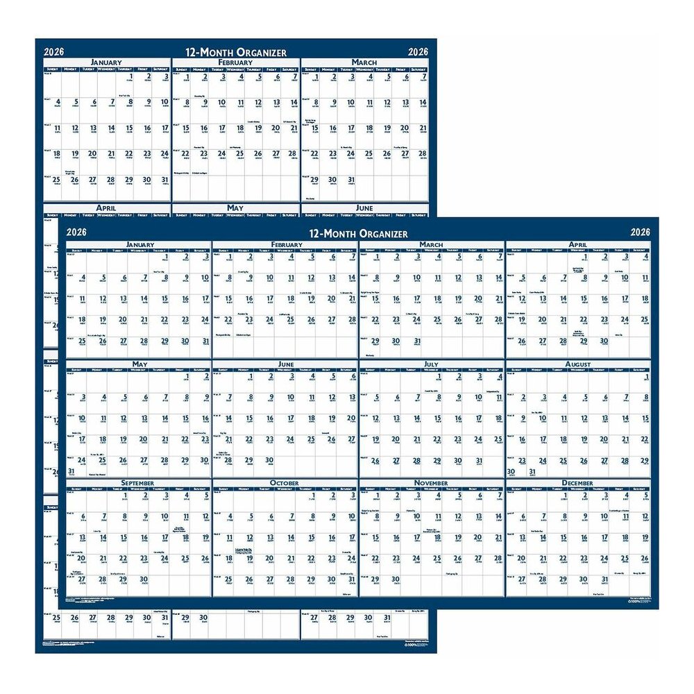 House of Doolittle Recycled Laminated Reversible Planner - Professional - Julian Dates - Yearly - 12 Month - January 2027 to December 2027 - 24" x 37" Sheet Size - Blue/Gray Sheet - 1.25" x 1.63" , 1.. Picture 2