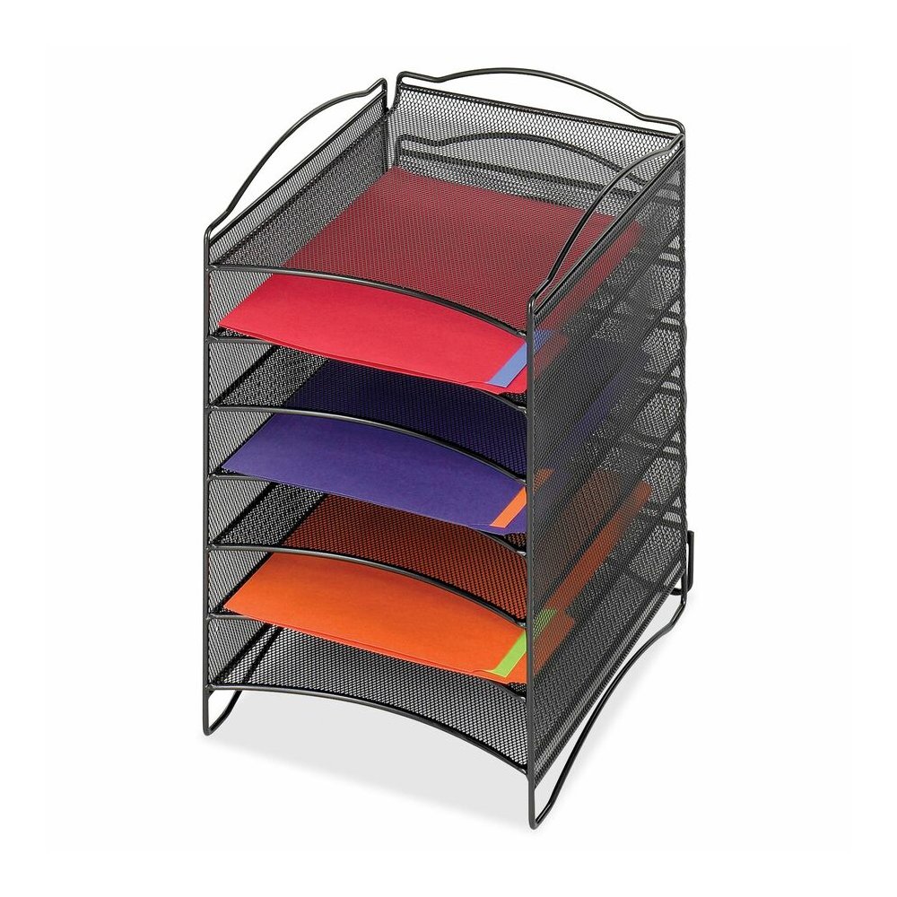 Safco 6-Compartment Mesh Desktop Organizer - 6 Compartment(s) - Compartment Size : 1.75" x 9.50" x 12.25" - 15.25" Height x 10.25" Width x 12.75" Depth - Desktop - Stackable - Powder Coated - Black - . Picture 4