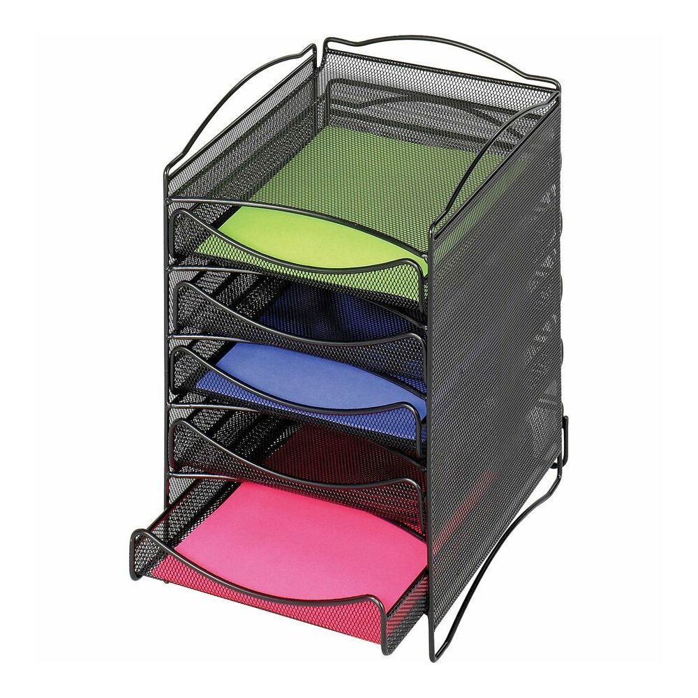 Safco 5-Compartment Mesh Desktop Organzier - Compartment Size : 1.75" x 9.50" x 12.25" - 15.25" Height x 10.25" Width x 12.75" Depth - Desktop - Stackable - Powder Coated - Black - Steel - 1 Each. Picture 4