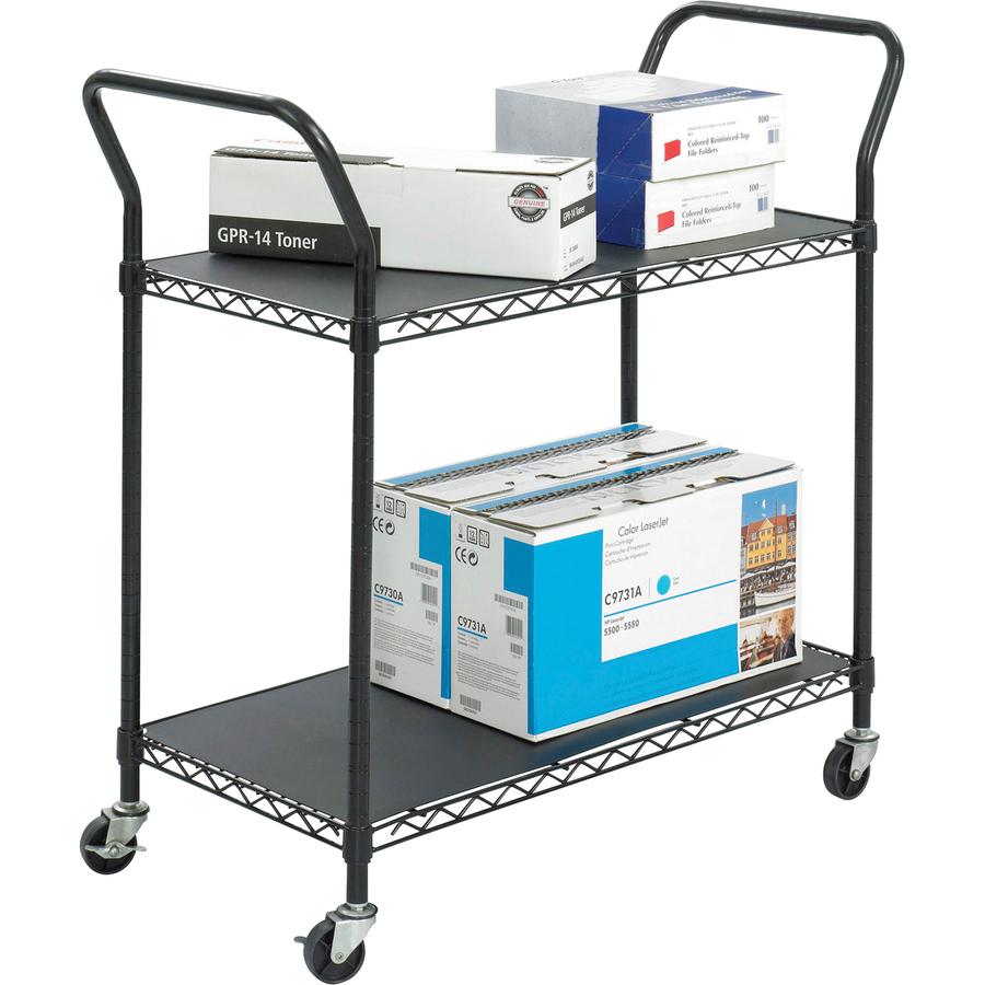 Safco Wire Utility Cart - 2 Shelf - 400 lb Load Capacity - 4 Casters - 3" Caster Size - Plastic - 43.75" Width x 19.25" Depth x 41" Height - Black - 1 Each. Picture 2