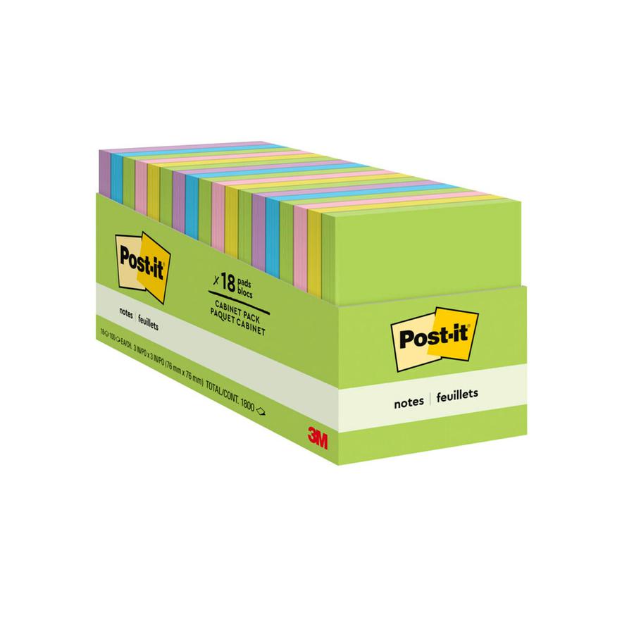 Post-it&reg; Notes Cabinet Pack - Floral Fantasy Color Collection - 1800 x Assorted - 3" x 3" - Square - 100 Sheets per Pad - Unruled - Limeade, Citron, Positively Pink, Iris Infusion, Blue Paradise -. Picture 4