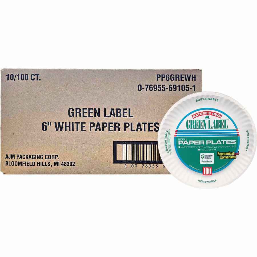 Green Label 6" Green Label Economy Paper Plates - Microwave Safe - 6" Diameter - White - Paper Body - 100/Bag - 10 / Carton. Picture 7