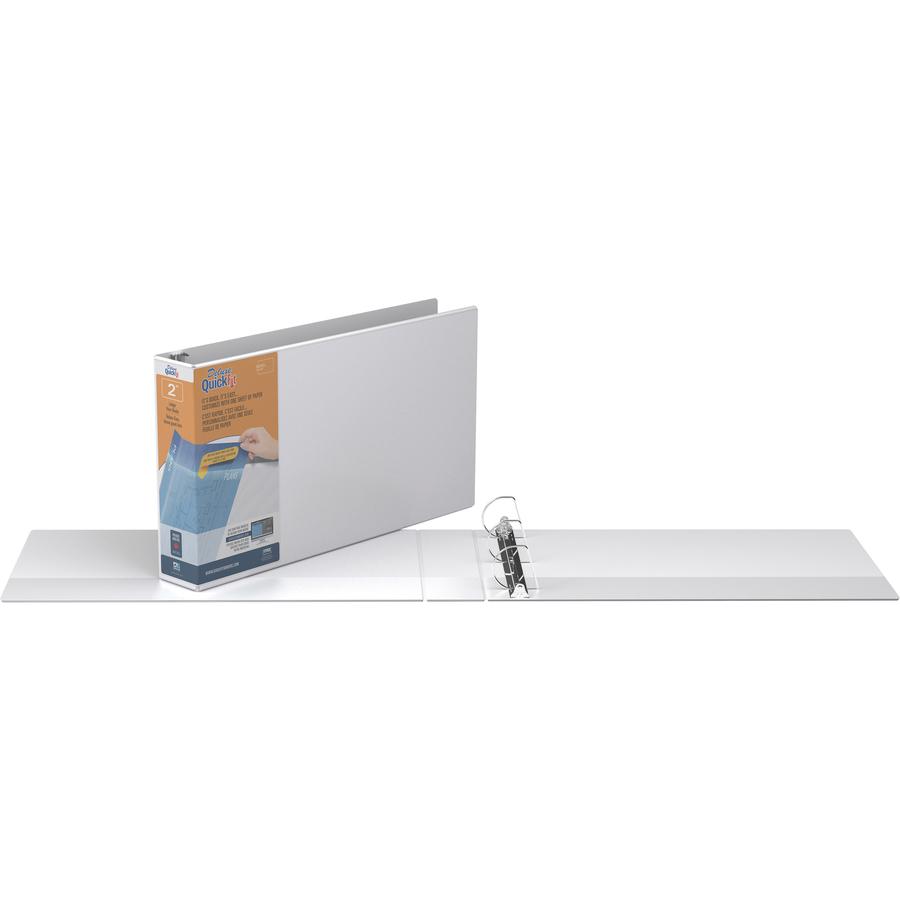 QuickFit D-ring Ledger Binder - 2" Binder Capacity - Ledger - 11" x 17" Sheet Size - D-Ring Fastener(s) - 1 Internal Pocket(s) - White - Recycled - Label Holder, Clear Overlay, Heavy Duty - 1 Each. Picture 3