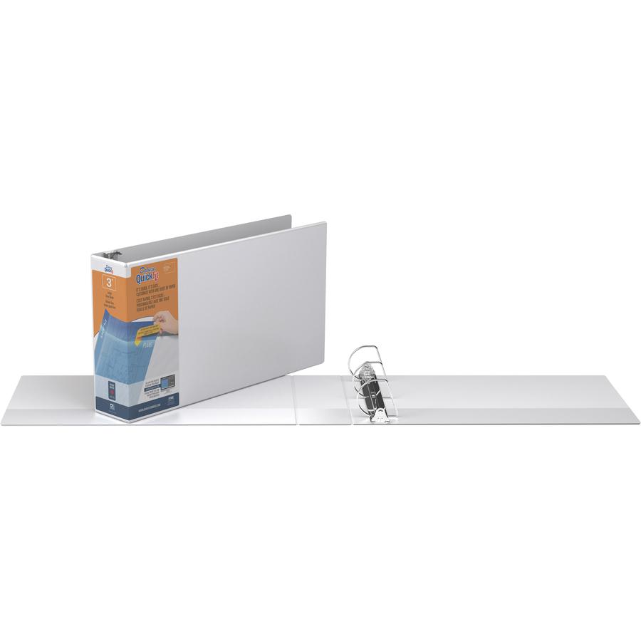 QuickFit D-ring Ledger Binder - 3" Binder Capacity - Ledger - 11" x 17" Sheet Size - D-Ring Fastener(s) - 1 Internal Pocket(s) - White - Recycled - Label Holder, Clear Overlay, Heavy Duty - 1 Each. Picture 4