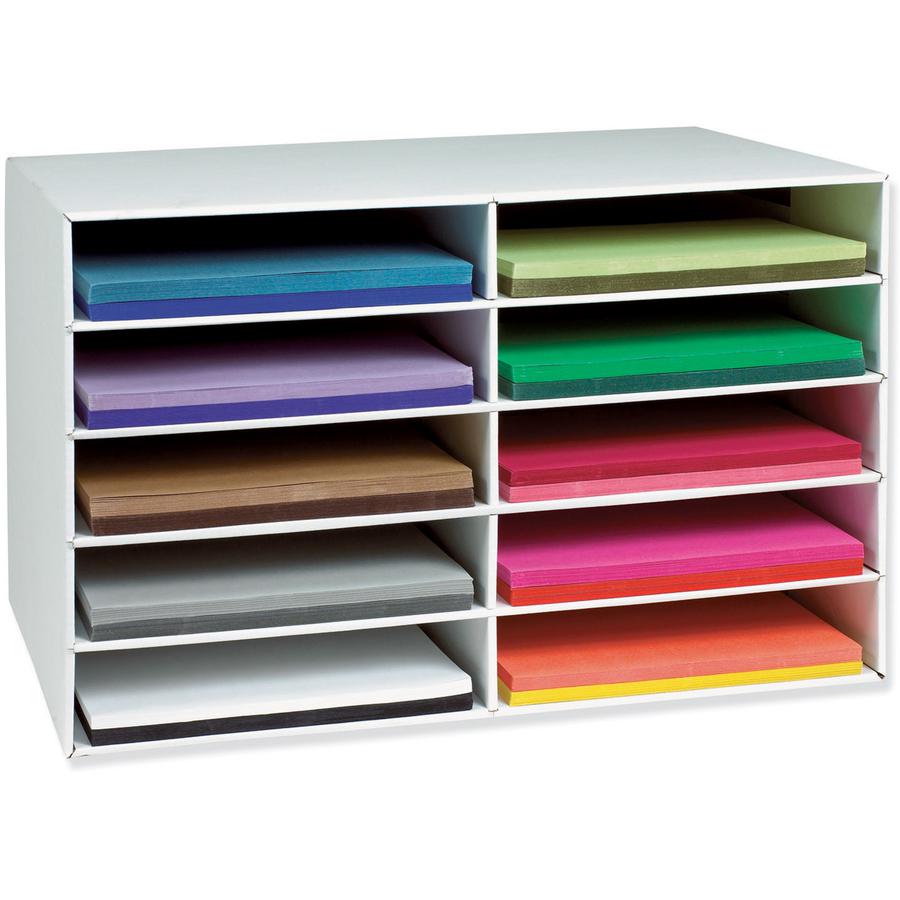 Classroom Keepers 12" x 18" Construction Paper Storage - 10 Compartment(s) - Compartment Size 3" x 12.25" x 18.25" - 16.9" Height x 26.9" Width x 18.5" Depth - 70% Recycled - White - 1 Each. Picture 2